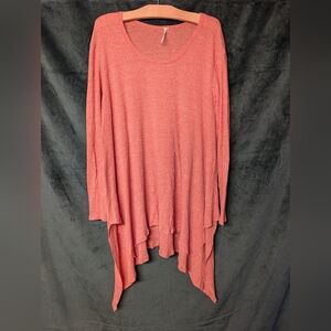 Free People Women's Coral Waffle Knit Oversized Asymmetrical Hem Long Sleeve Top